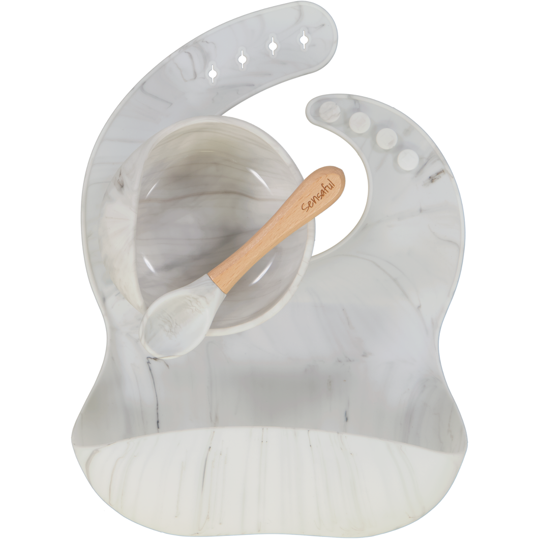 Marble White Feeding Set